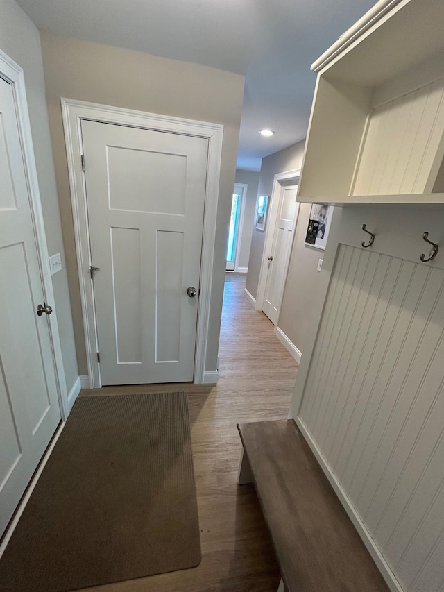 mudroom featuring light wood-type flooring