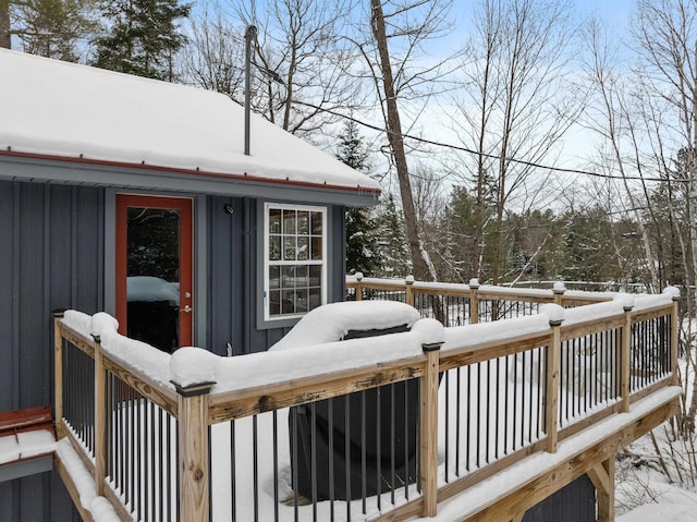 view of snow covered deck