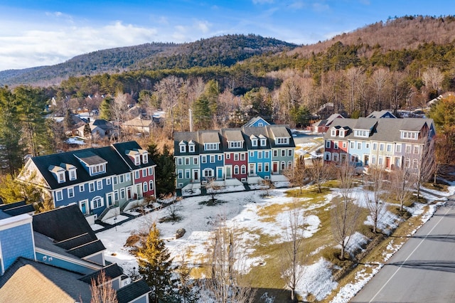 birds eye view of property with a mountain view