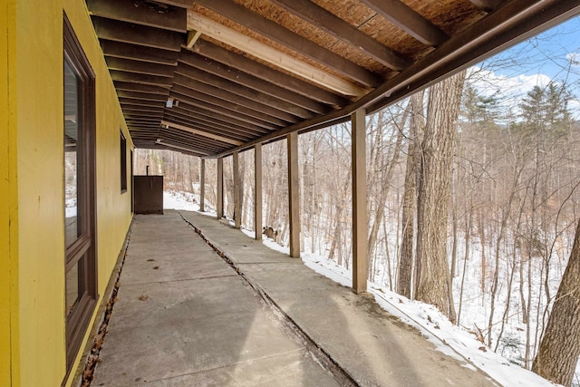 view of snow covered patio