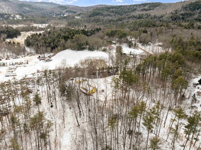 snowy aerial view with a mountain view