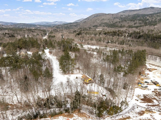 snowy aerial view featuring a mountain view