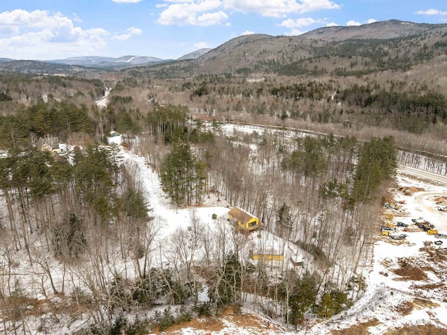 snowy aerial view featuring a mountain view