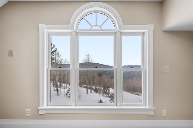 interior details featuring a mountain view