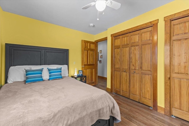 bedroom featuring ceiling fan and wood-type flooring