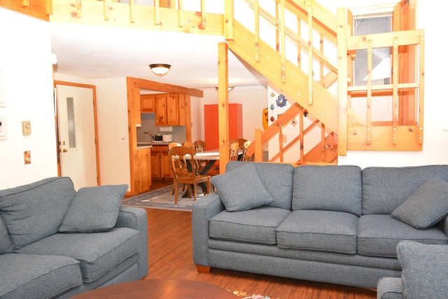 living room featuring sink and hardwood / wood-style floors