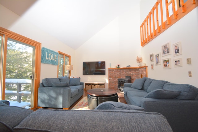 living room with lofted ceiling