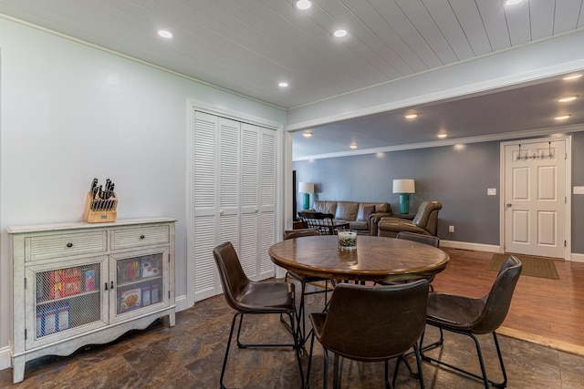 dining area with wood ceiling