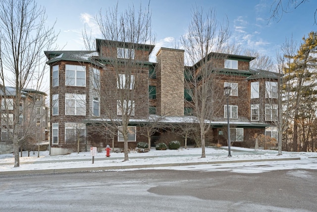 view of snow covered building