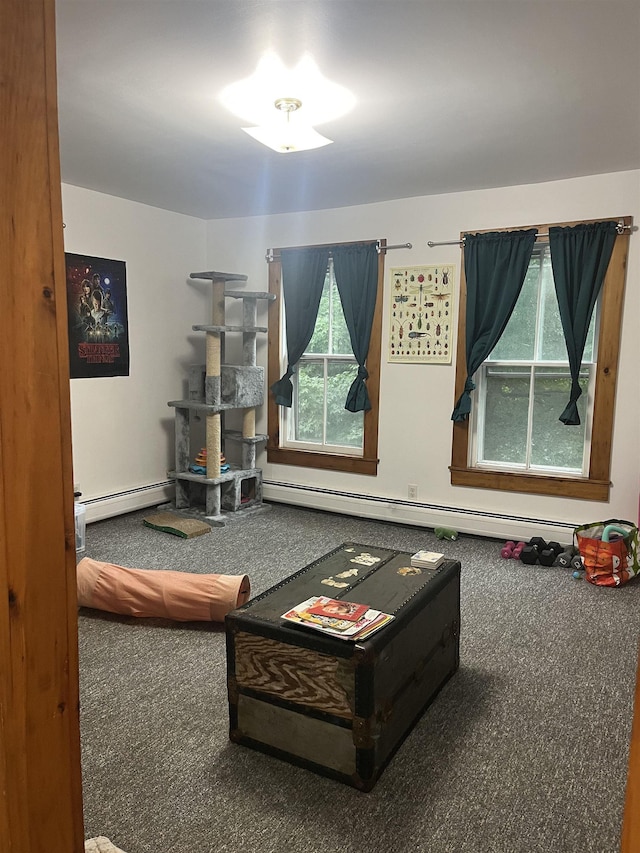 living room featuring a baseboard heating unit