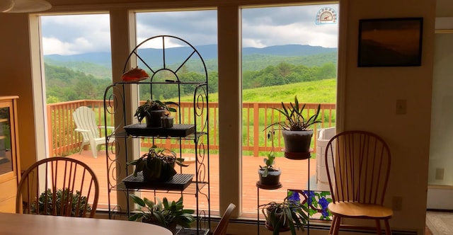 doorway to outside with a mountain view