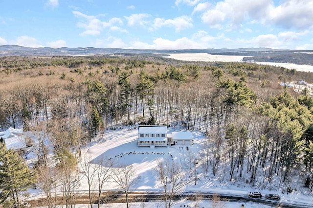 snowy aerial view featuring a mountain view