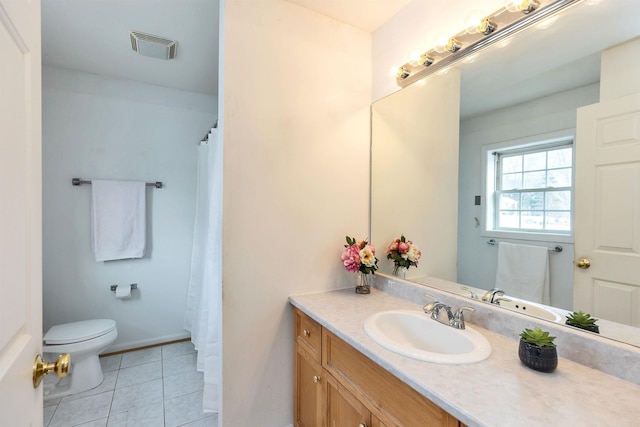 bathroom featuring vanity, toilet, and tile patterned floors