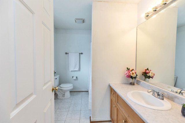 bathroom featuring tile patterned floors, toilet, and vanity