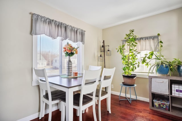 dining space with dark wood-type flooring