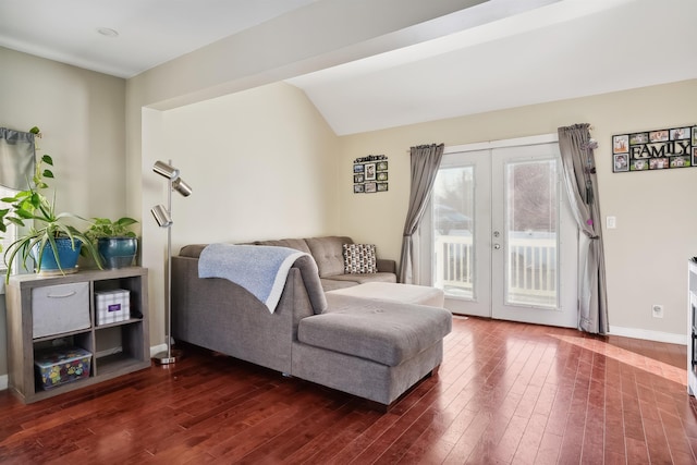 living room featuring french doors and dark hardwood / wood-style floors