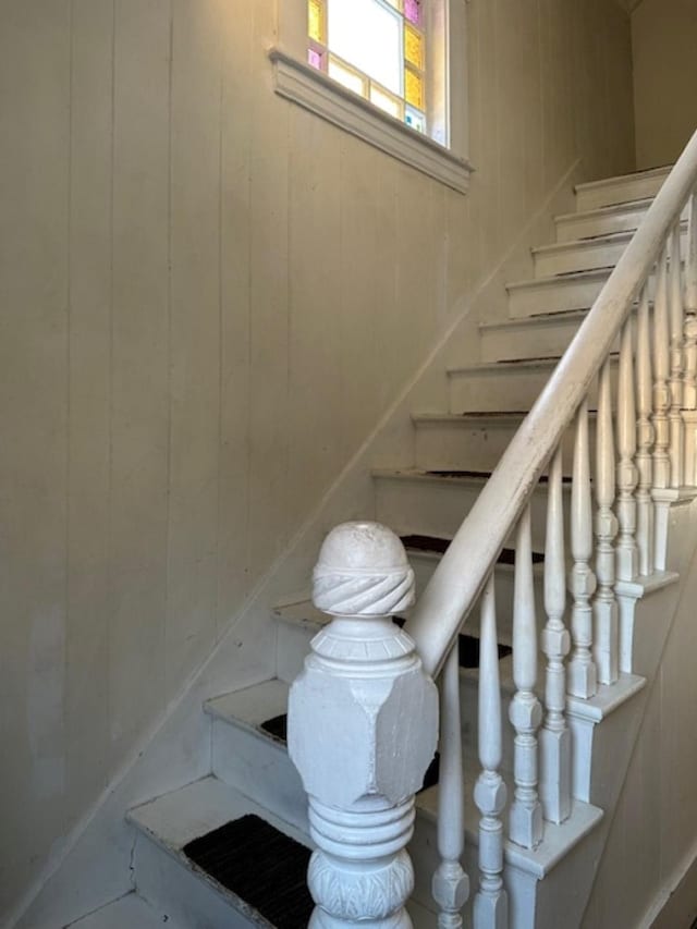 stairs with wooden walls