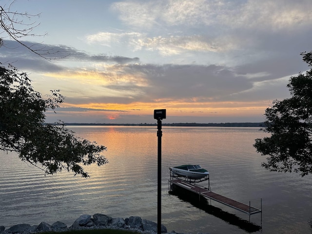 view of dock with a water view