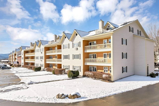 view of snow covered building