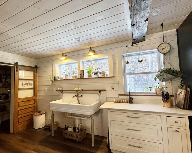 bathroom featuring wood-type flooring, wood walls, and wood ceiling