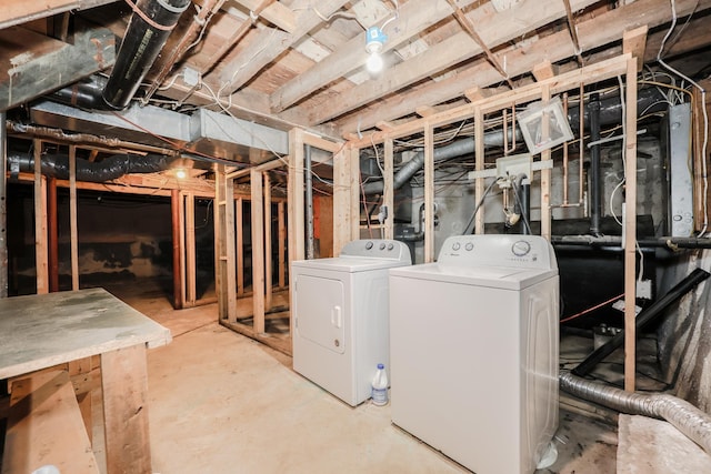 basement with washer and dryer