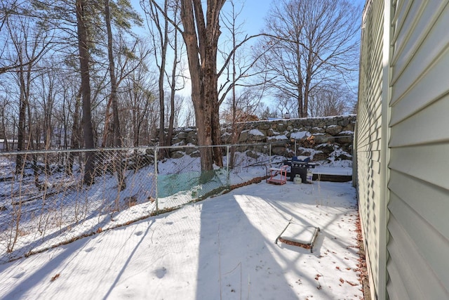 view of yard layered in snow