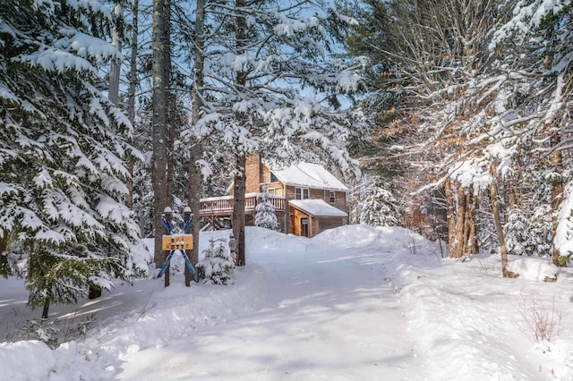 view of yard covered in snow