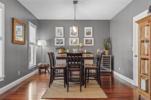 dining space featuring dark wood-type flooring