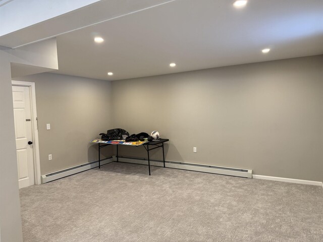 office with recessed lighting and carpet