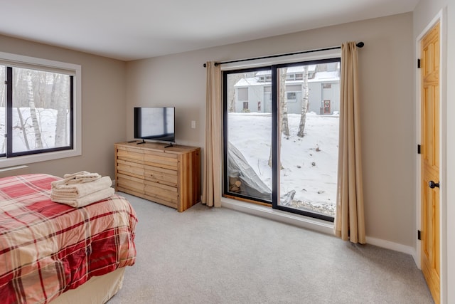 carpeted bedroom featuring multiple windows