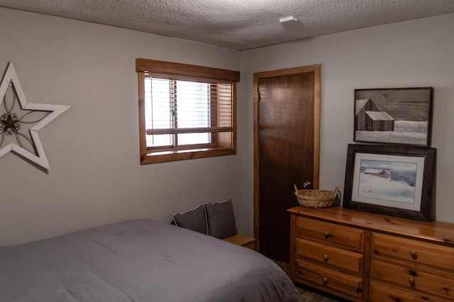 bedroom with a textured ceiling and a closet