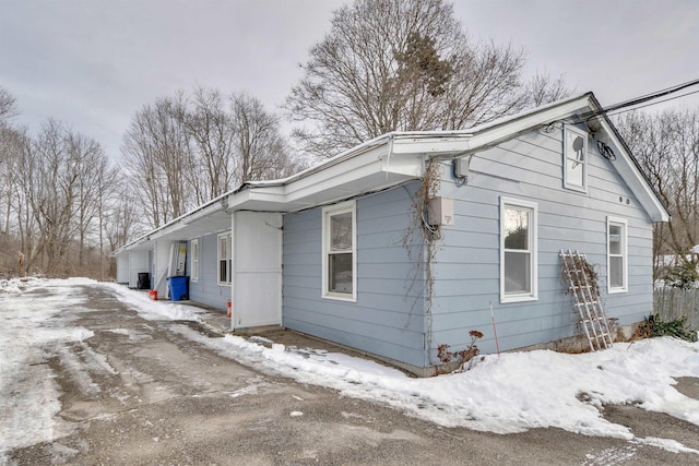 view of snow covered property