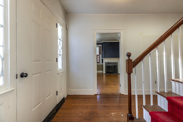 entrance foyer featuring dark hardwood / wood-style floors