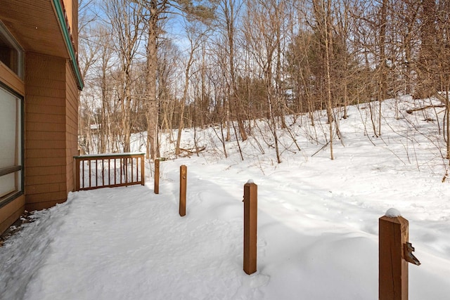 view of yard covered in snow