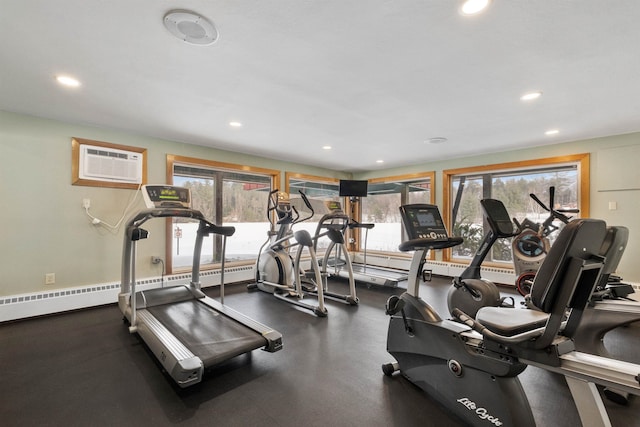 exercise room with a wall mounted AC