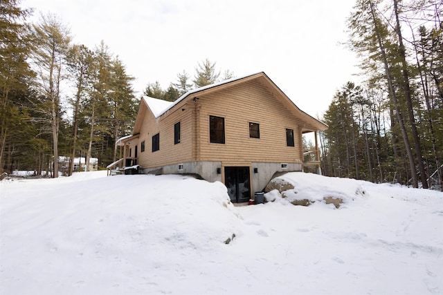 view of snow covered exterior