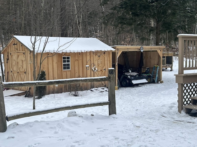 view of snow covered property