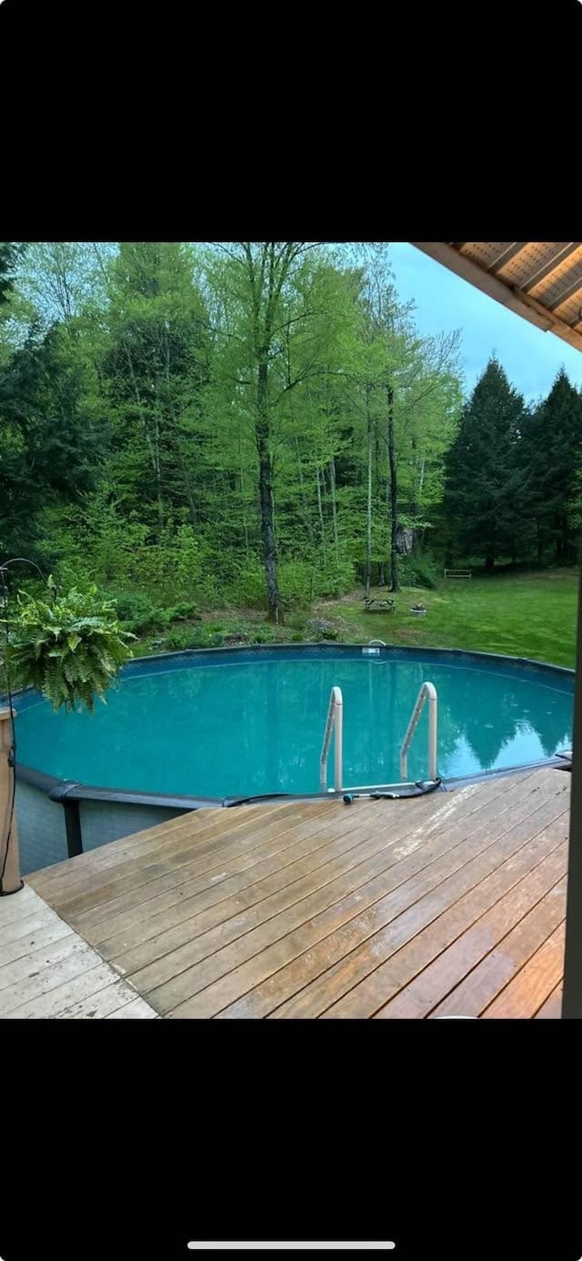 view of pool with a wooden deck