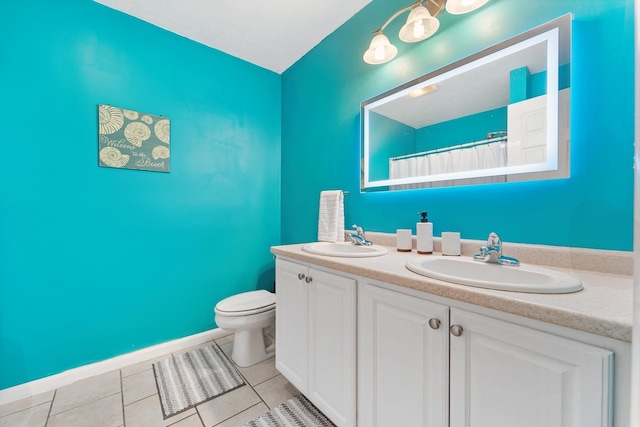 bathroom with tile patterned flooring, vanity, and toilet