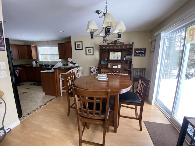 dining room featuring sink and light hardwood / wood-style floors