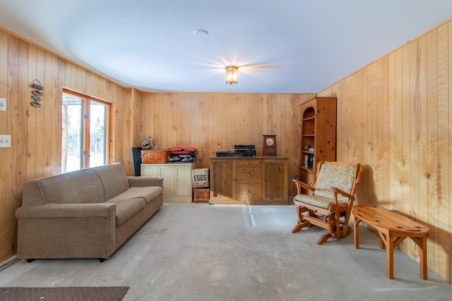 living area with wooden walls