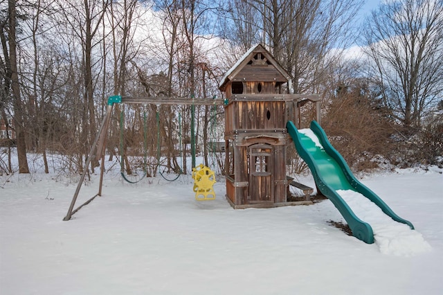 view of snow covered playground