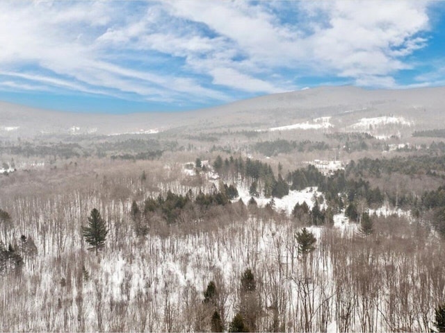 snowy aerial view featuring a mountain view