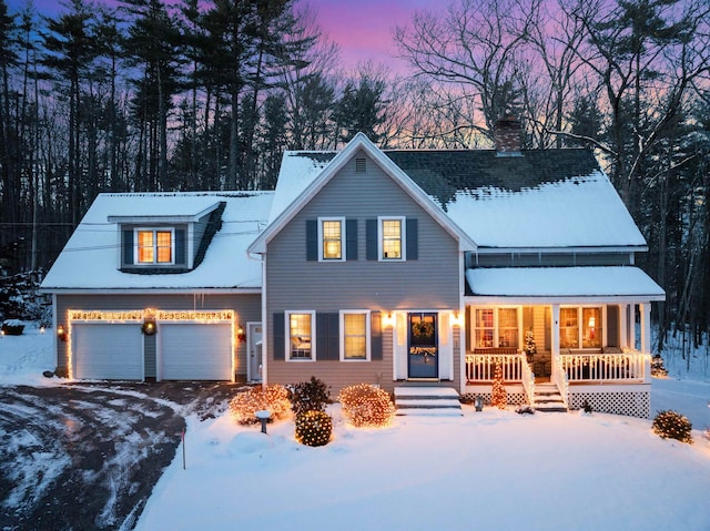 view of front of home with a garage and a porch