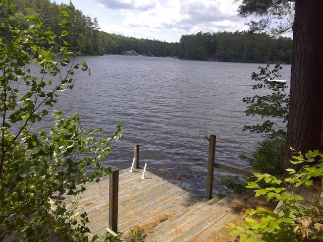 view of dock with a water view