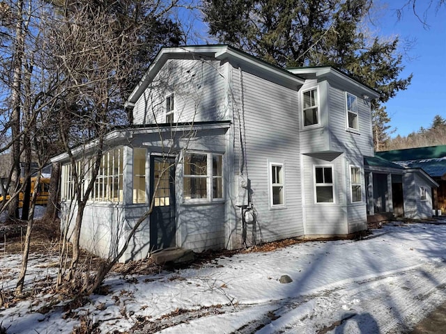 view of snow covered exterior