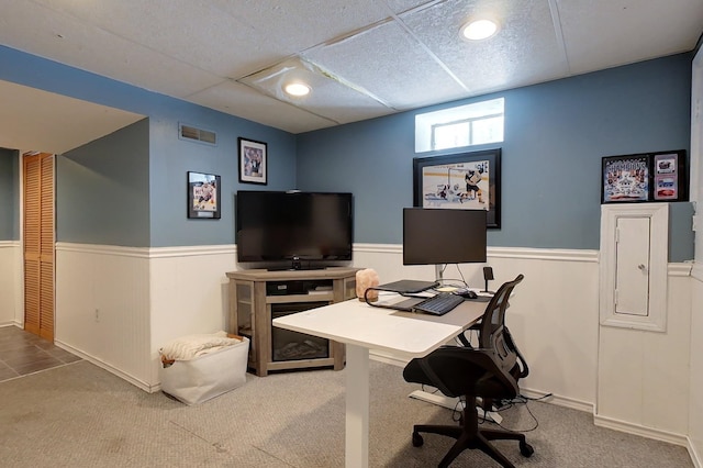 home office featuring carpet floors and electric panel