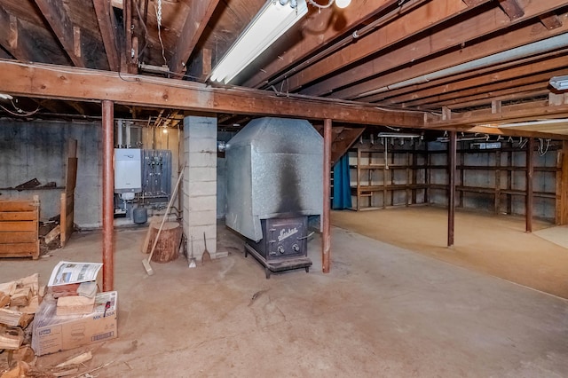 basement featuring water heater