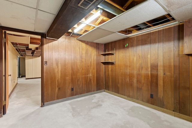 basement with wooden walls