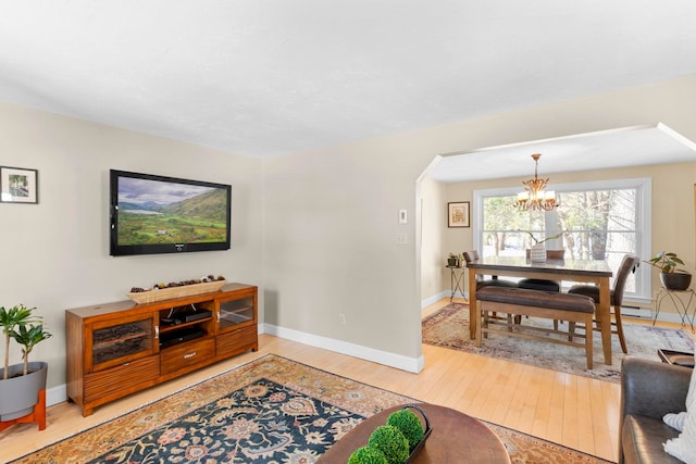 living room featuring a notable chandelier and hardwood / wood-style flooring